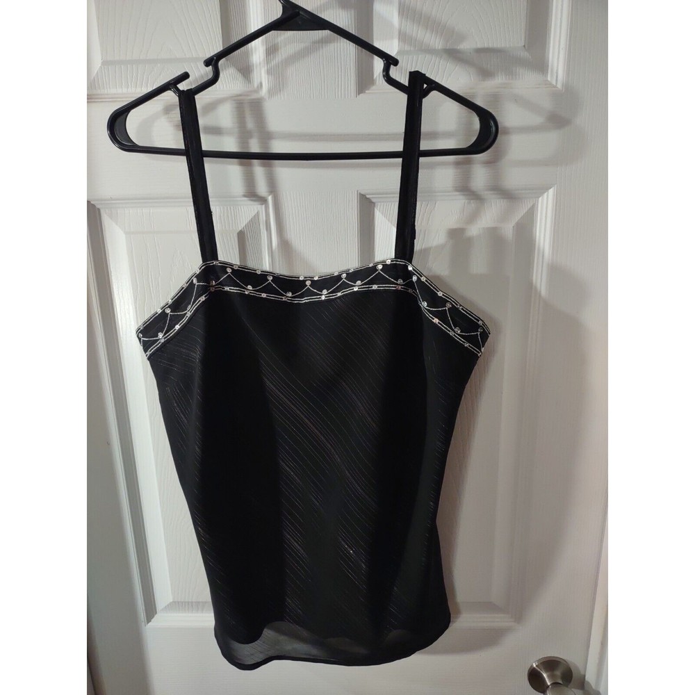 Cato Top Size L Black Embroidered Sleeveless Sheer Lined